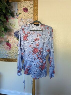 Forever 21+ Light Blue Floral Print Wrap Top